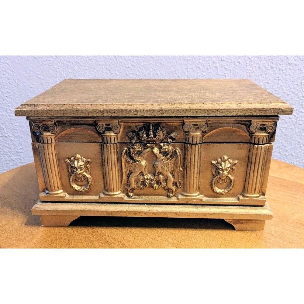 Vintage Kellerman Jewel Case Music Box Wood Florentine Design Mid Century Japan